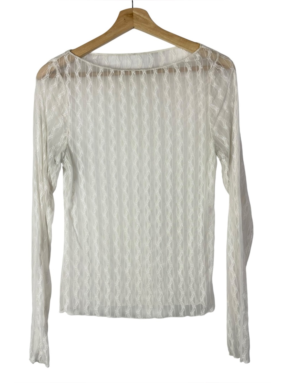 Boutique White Sheer Mesh Long Sleeve Blouse S
